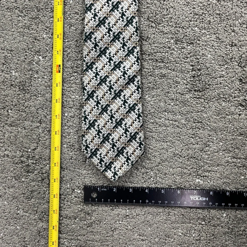 Vintage 70s Superba Qiana Nylon Wide Tie Mens Plaid Green Beige Necktie